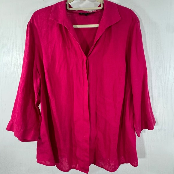 Lafayette 148 New York Linen Button‎ Up Shirt 3/4 Sleeve Pink Blouse Top - Picture 2 of 11